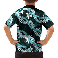 Puakenikeni Maile Lei Family Matching Off Shoulder Maxi Dress and Hawaiian Shirt Frangipani Turquoise Tropical Leaves