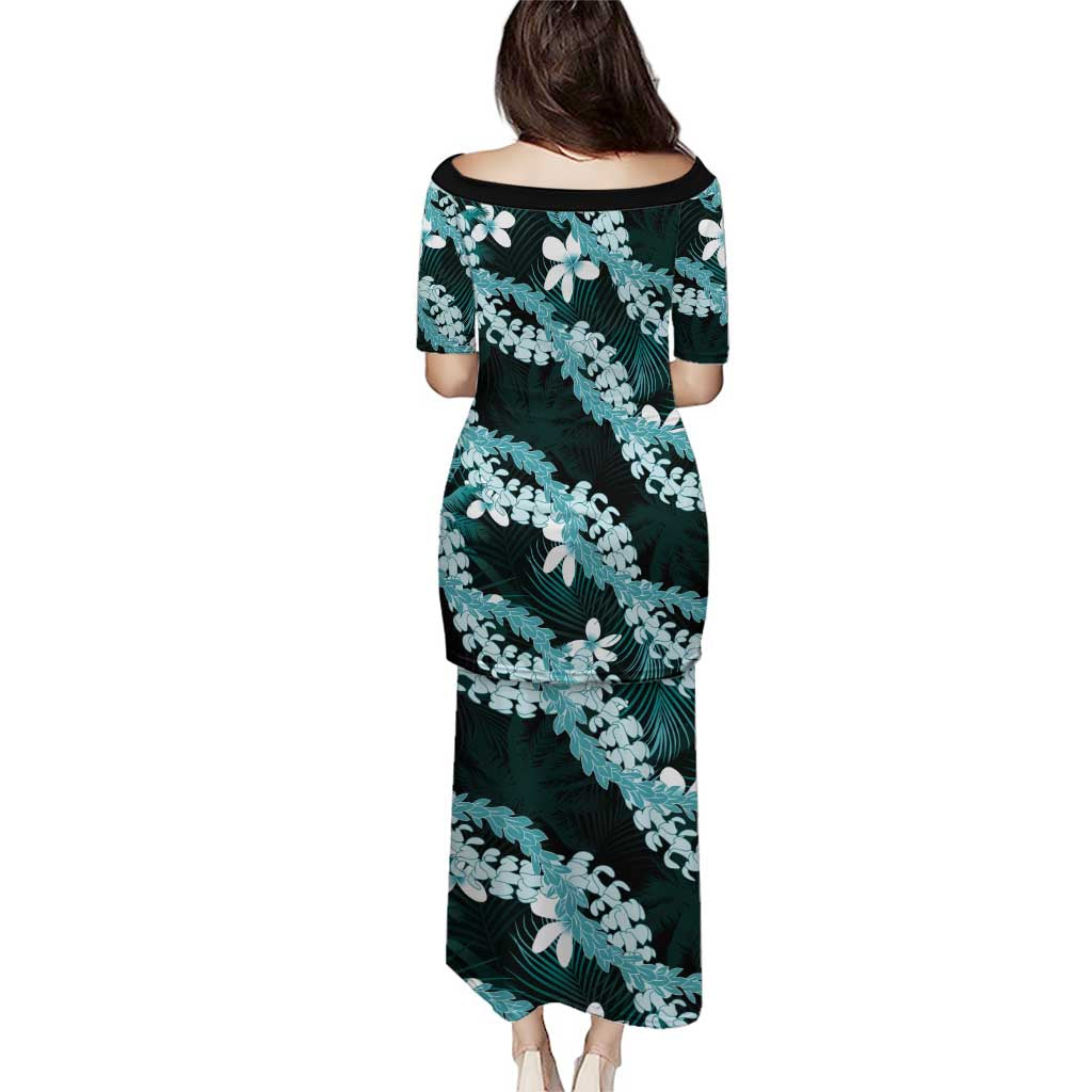 Puakenikeni Maile Lei Family Matching Puletasi and Hawaiian Shirt Frangipani Turquoise Tropical Leaves