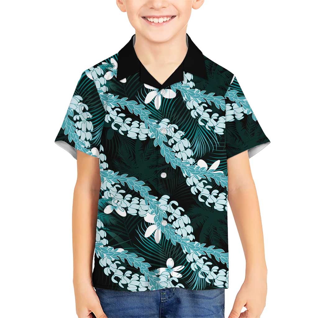 Puakenikeni Maile Lei Family Matching Puletasi and Hawaiian Shirt Frangipani Turquoise Tropical Leaves