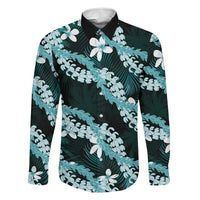 Puakenikeni Maile Lei Family Matching Short Sleeve Bodycon Dress and Hawaiian Shirt Frangipani Turquoise Tropical Leaves