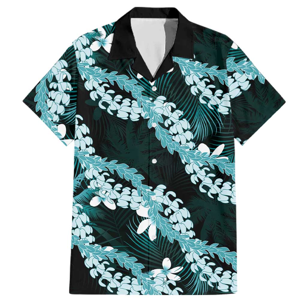 Puakenikeni Maile Lei Family Matching Tank Maxi Dress and Hawaiian Shirt Frangipani Turquoise Tropical Leaves
