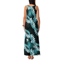 Puakenikeni Maile Lei Family Matching Tank Maxi Dress and Hawaiian Shirt Frangipani Turquoise Tropical Leaves