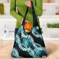 Puakenikeni Maile Lei Grocery Bag Frangipani Turquoise Tropical Leaves LT01 - Polynesian Pride