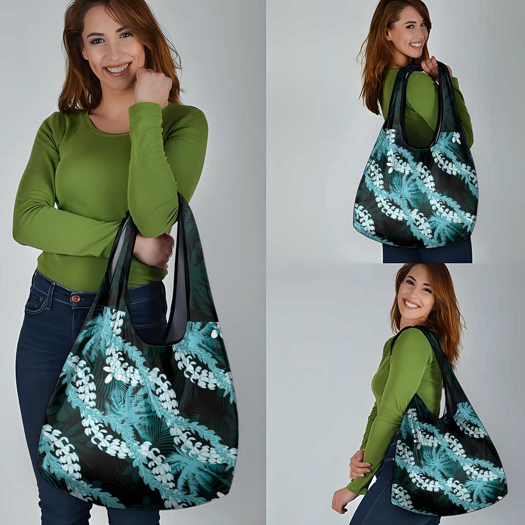 Puakenikeni Maile Lei Grocery Bag Frangipani Turquoise Tropical Leaves LT01 - Polynesian Pride