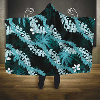 Puakenikeni Maile Lei Hooded Blanket Frangipani Turquoise Tropical Leaves LT01 - Polynesian Pride