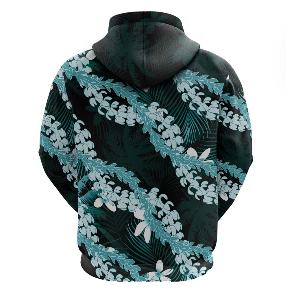 Puakenikeni Maile Lei Hoodie Frangipani Turquoise Tropical Leaves LT01 - Polynesian Pride