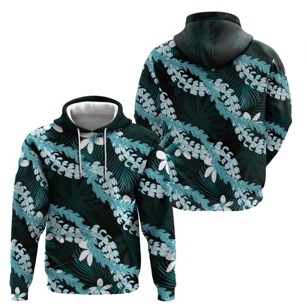 Puakenikeni Maile Lei Hoodie Frangipani Turquoise Tropical Leaves LT01 - Polynesian Pride