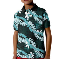 Puakenikeni Maile Lei Kid Polo Shirt Frangipani Turquoise Tropical Leaves LT01 Kid Turquoise - Polynesian Pride