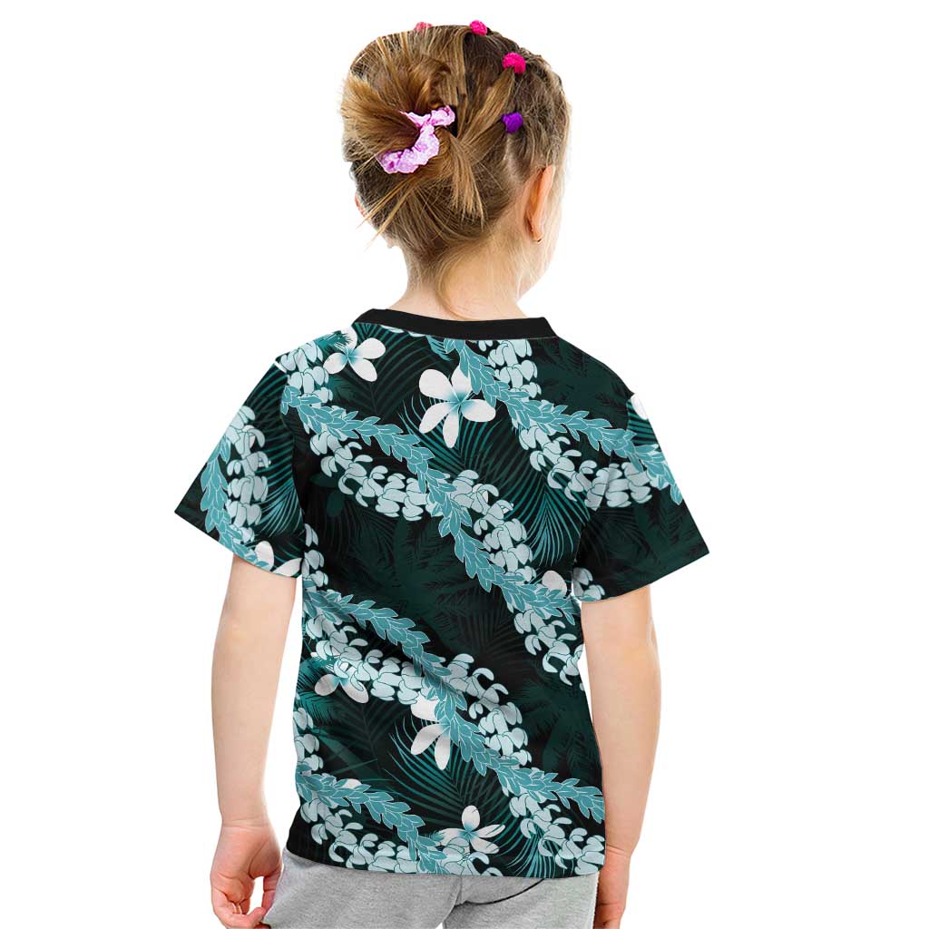 Puakenikeni Maile Lei Kid T Shirt Frangipani Turquoise Tropical Leaves LT01 - Polynesian Pride
