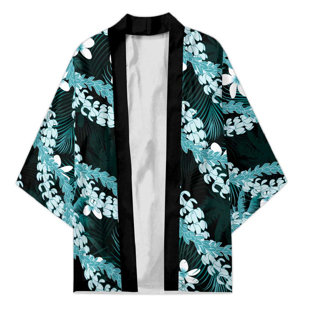 Puakenikeni Maile Lei Kimono Frangipani Turquoise Tropical Leaves