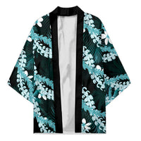 Puakenikeni Maile Lei Kimono Frangipani Turquoise Tropical Leaves LT01 Unisex Turquoise - Polynesian Pride