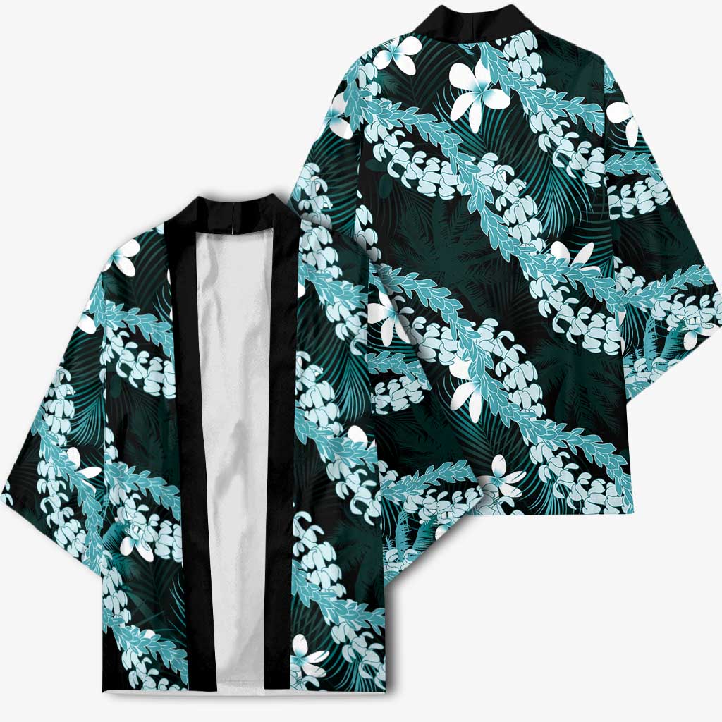 Puakenikeni Maile Lei Kimono Frangipani Turquoise Tropical Leaves LT01 - Polynesian Pride