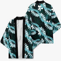 Puakenikeni Maile Lei Kimono Frangipani Turquoise Tropical Leaves LT01 - Polynesian Pride