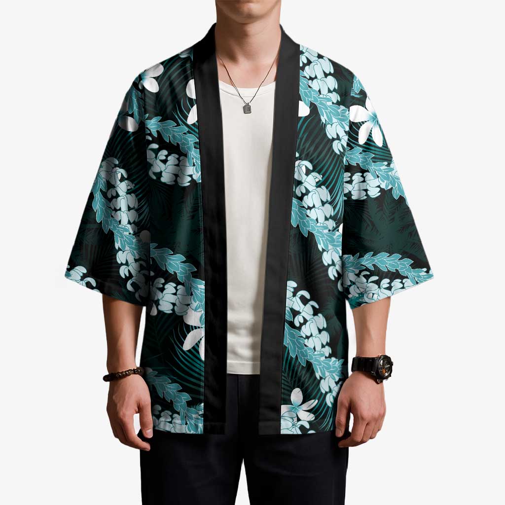 Puakenikeni Maile Lei Kimono Frangipani Turquoise Tropical Leaves LT01 - Polynesian Pride