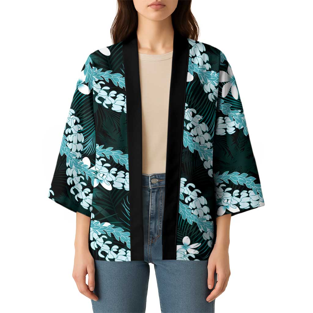 Puakenikeni Maile Lei Kimono Frangipani Turquoise Tropical Leaves LT01 - Polynesian Pride