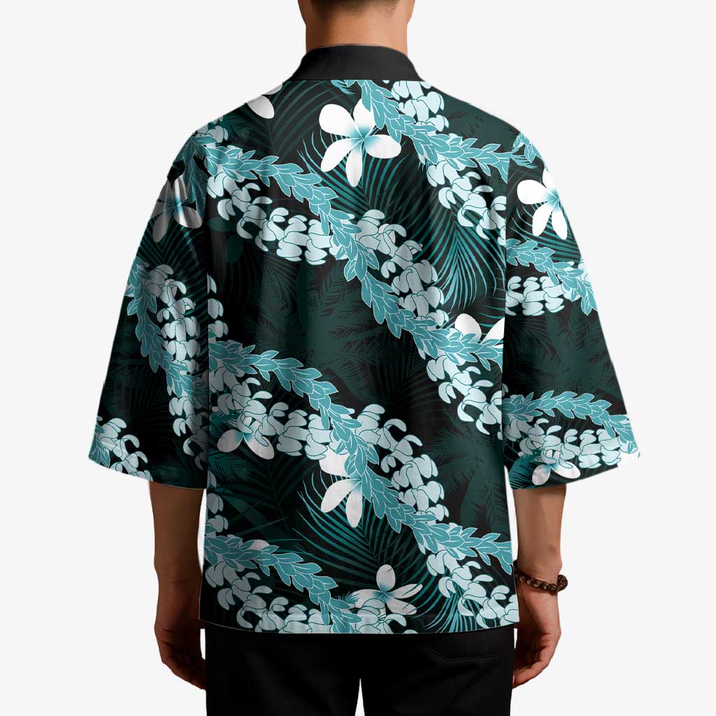 Puakenikeni Maile Lei Kimono Frangipani Turquoise Tropical Leaves LT01 - Polynesian Pride