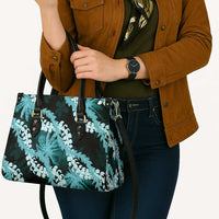 Puakenikeni Maile Lei Leather Bag Frangipani Turquoise Tropical Leaves LT01 - Polynesian Pride