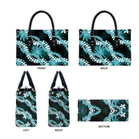 Puakenikeni Maile Lei Leather Bag Frangipani Turquoise Tropical Leaves LT01 - Polynesian Pride