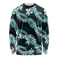 Puakenikeni Maile Lei Long Sleeve Shirt Frangipani Turquoise Tropical Leaves LT01 Unisex Turquoise - Polynesian Pride