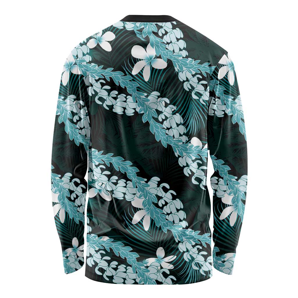 Puakenikeni Maile Lei Long Sleeve Shirt Frangipani Turquoise Tropical Leaves LT01 - Polynesian Pride