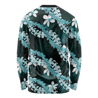 Puakenikeni Maile Lei Long Sleeve Shirt Frangipani Turquoise Tropical Leaves LT01 - Polynesian Pride