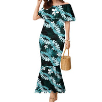 Puakenikeni Maile Lei Mermaid Dress Frangipani Turquoise Tropical Leaves LT01 Women Turquoise - Polynesian Pride