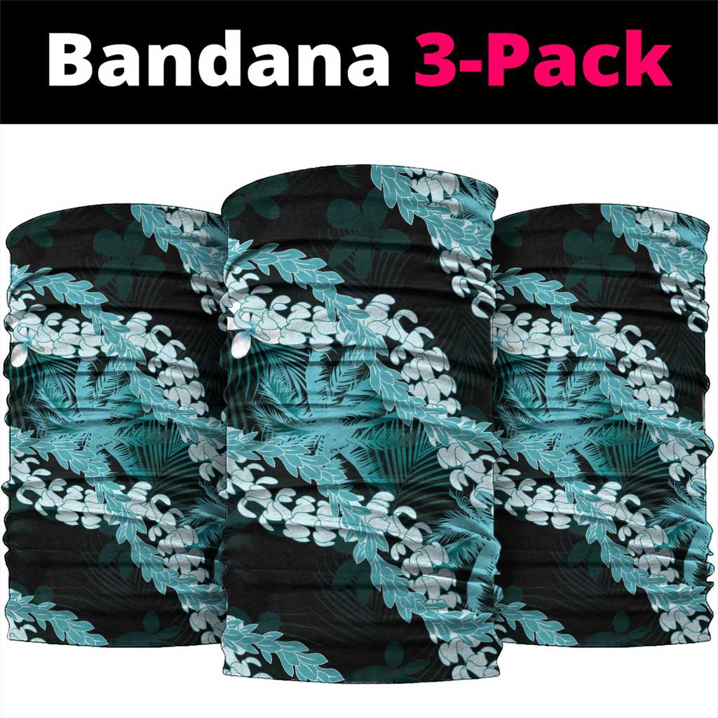 Puakenikeni Maile Lei Neck Gaiter Frangipani Turquoise Tropical Leaves