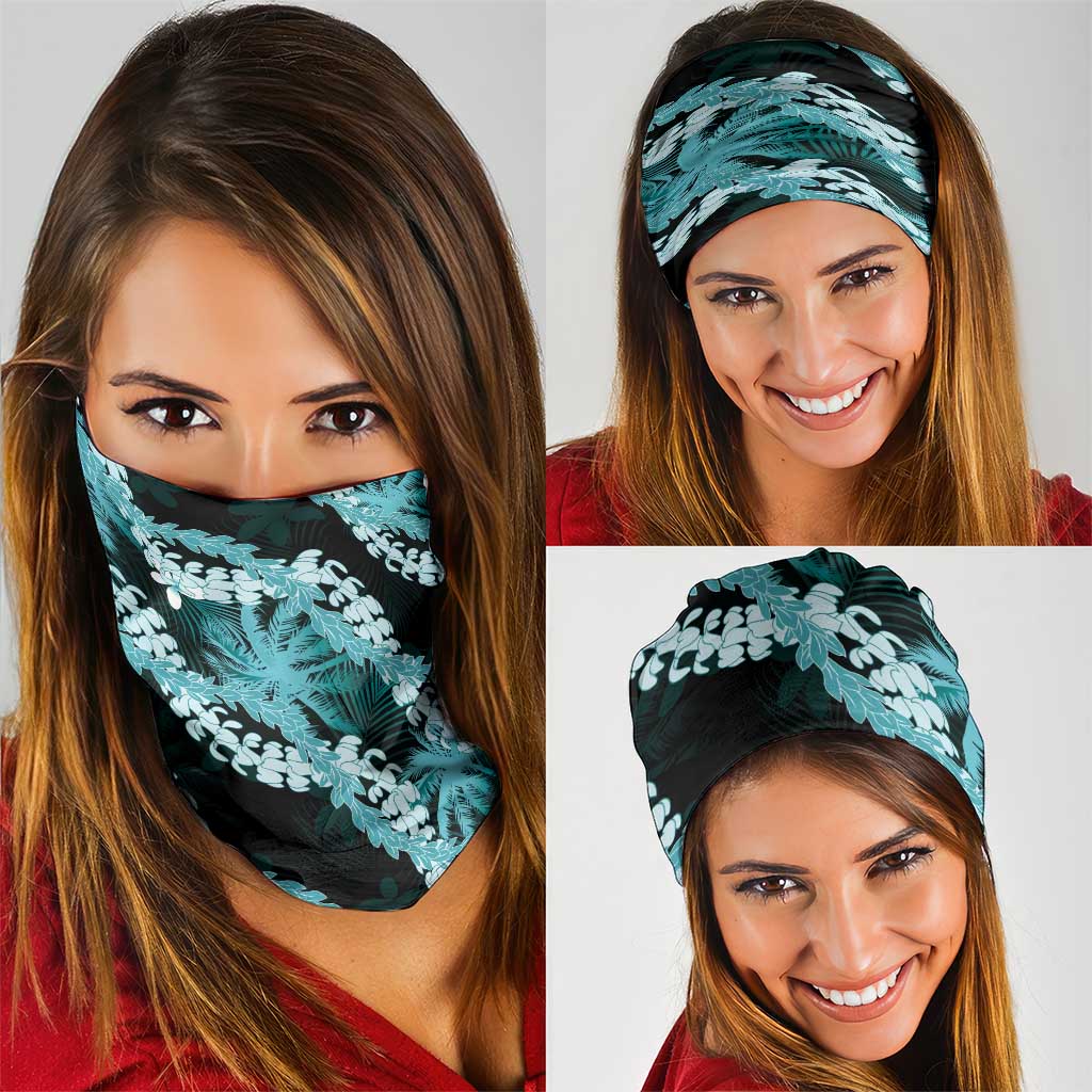 Puakenikeni Maile Lei Neck Gaiter Frangipani Turquoise Tropical Leaves LT01 - Polynesian Pride