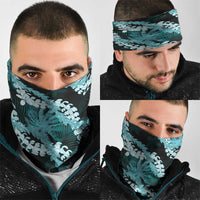 Puakenikeni Maile Lei Neck Gaiter Frangipani Turquoise Tropical Leaves LT01 - Polynesian Pride
