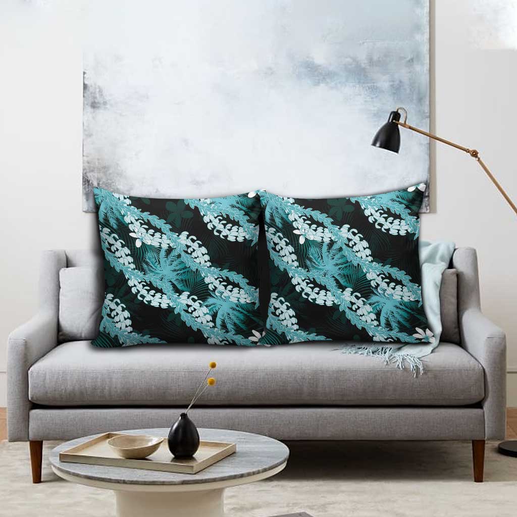 Puakenikeni Maile Lei Pillow Cover Frangipani Turquoise Tropical Leaves LT01 - Polynesian Pride