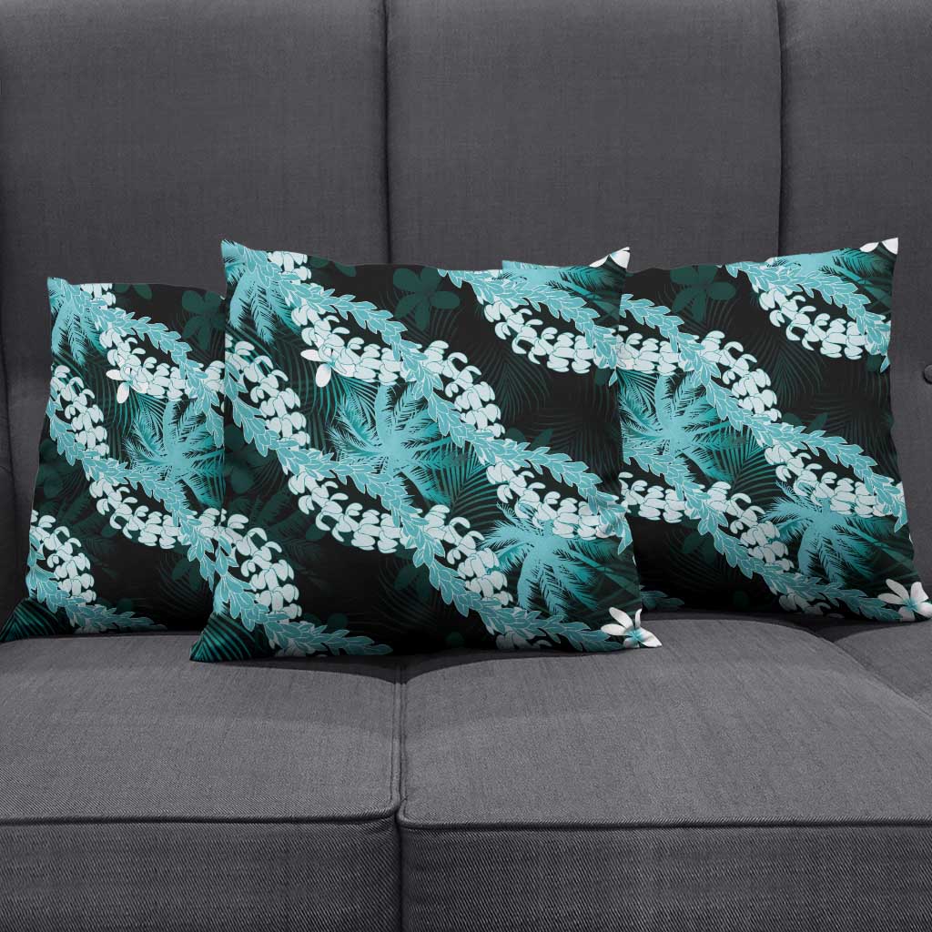 Puakenikeni Maile Lei Pillow Cover Frangipani Turquoise Tropical Leaves LT01 - Polynesian Pride