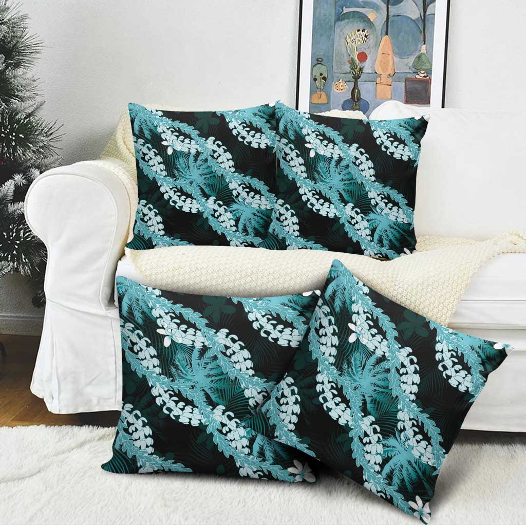 Puakenikeni Maile Lei Pillow Cover Frangipani Turquoise Tropical Leaves LT01 - Polynesian Pride
