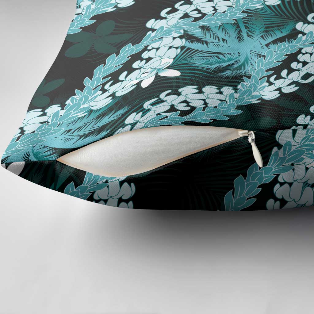 Puakenikeni Maile Lei Pillow Cover Frangipani Turquoise Tropical Leaves LT01 - Polynesian Pride