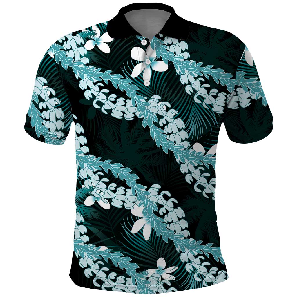 Puakenikeni Maile Lei Polo Shirt Frangipani Turquoise Tropical Leaves LT01 Turquoise - Polynesian Pride