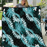 Puakenikeni Maile Lei Quilt Frangipani Turquoise Tropical Leaves LT01 Turquoise - Polynesian Pride