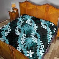 Puakenikeni Maile Lei Quilt Frangipani Turquoise Tropical Leaves LT01 - Polynesian Pride