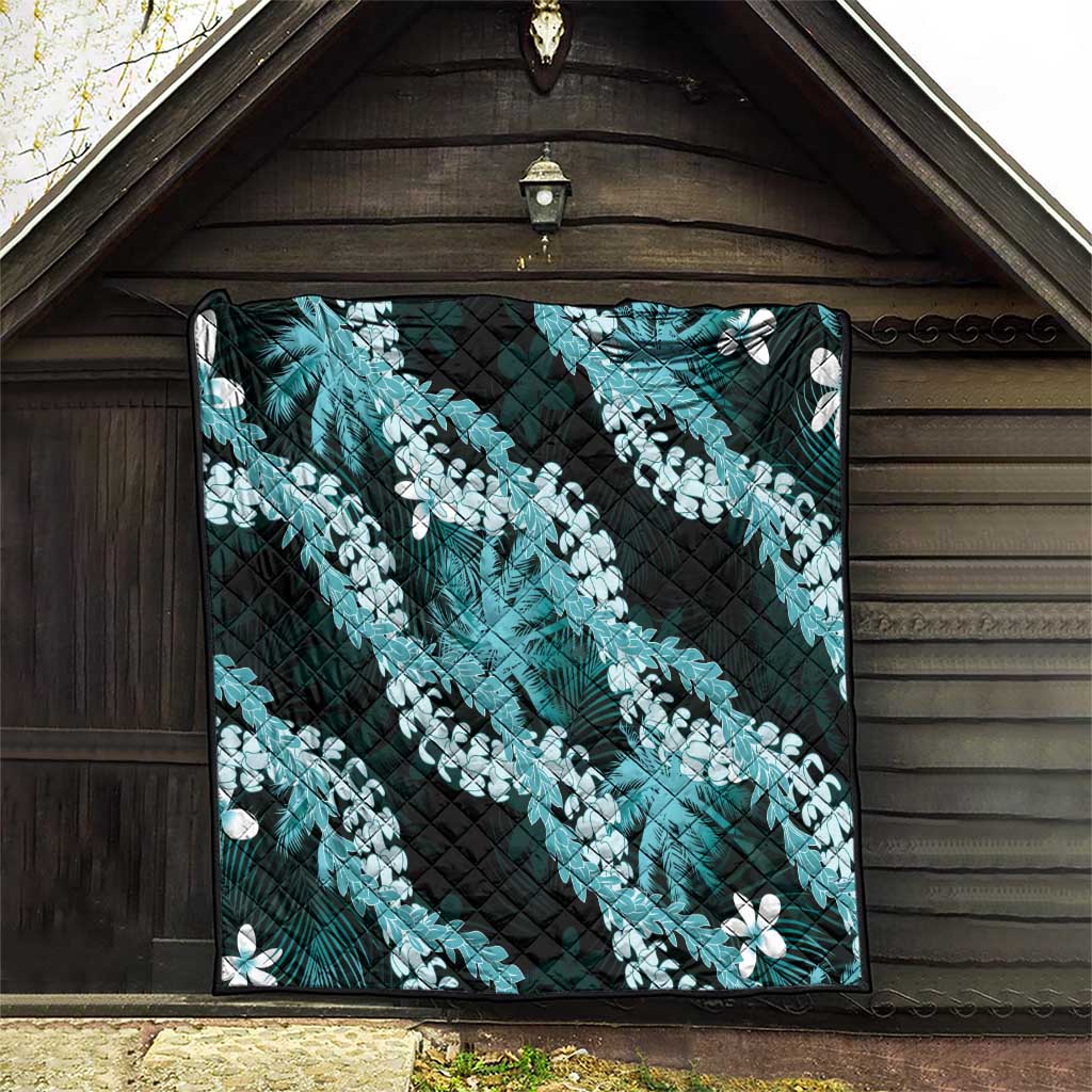 Puakenikeni Maile Lei Quilt Frangipani Turquoise Tropical Leaves LT01 - Polynesian Pride