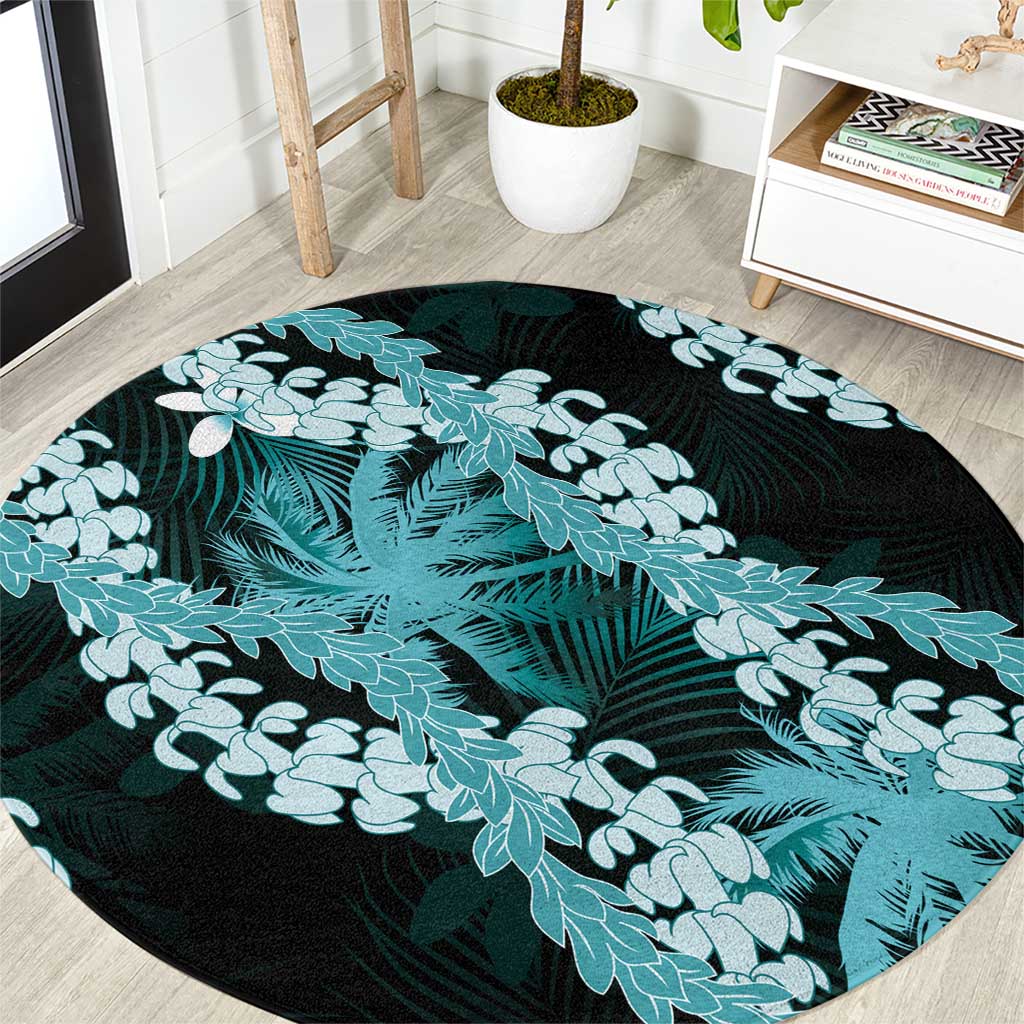 Puakenikeni Maile Lei Round Carpet Frangipani Turquoise Tropical Leaves LT01 Turquoise - Polynesian Pride