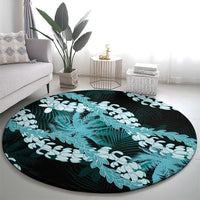 Puakenikeni Maile Lei Round Carpet Frangipani Turquoise Tropical Leaves LT01 - Polynesian Pride