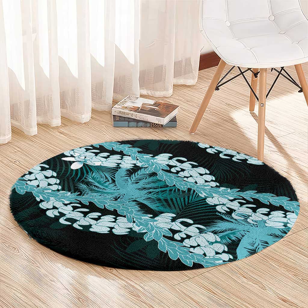 Puakenikeni Maile Lei Round Carpet Frangipani Turquoise Tropical Leaves LT01 - Polynesian Pride