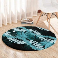 Puakenikeni Maile Lei Round Carpet Frangipani Turquoise Tropical Leaves LT01 - Polynesian Pride