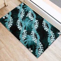Puakenikeni Maile Lei Rubber Doormat Frangipani Turquoise Tropical Leaves LT01 - Polynesian Pride