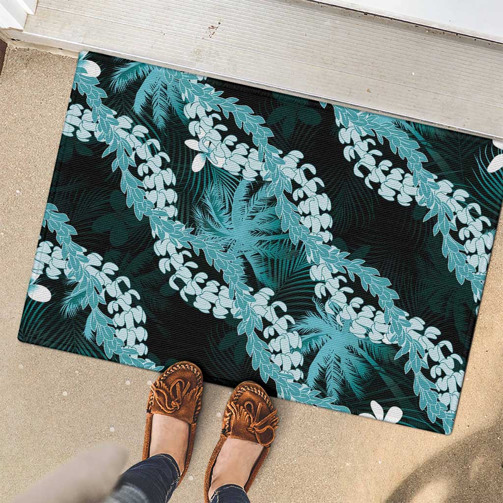 Puakenikeni Maile Lei Rubber Doormat Frangipani Turquoise Tropical Leaves LT01 - Polynesian Pride