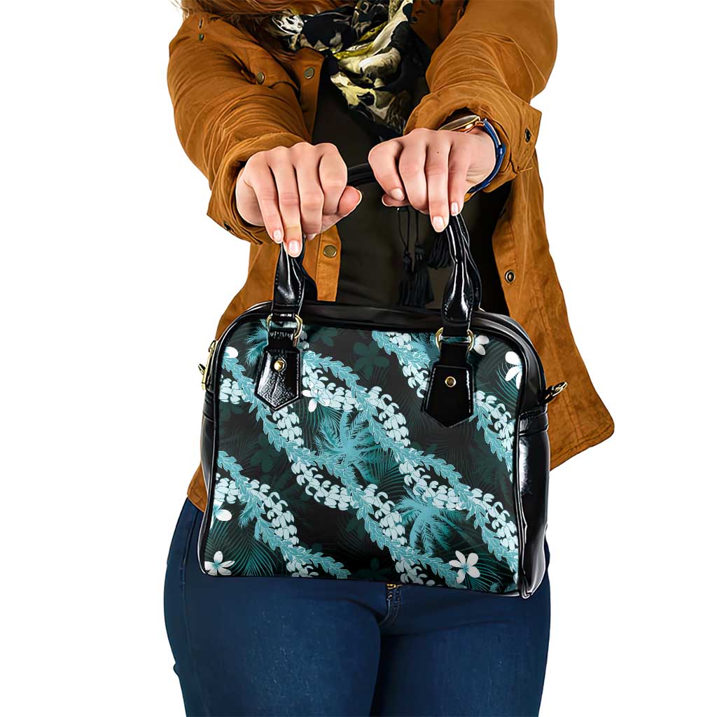 Puakenikeni Maile Lei Shoulder Handbag Frangipani Turquoise Tropical Leaves