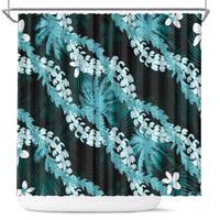 Puakenikeni Maile Lei Shower Curtain Frangipani Turquoise Tropical Leaves LT01 Turquoise - Polynesian Pride