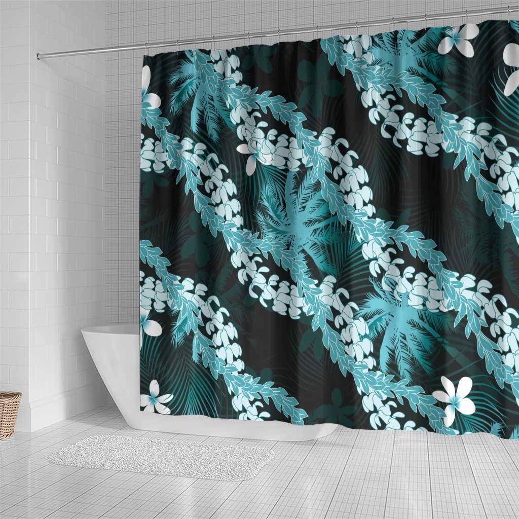 Puakenikeni Maile Lei Shower Curtain Frangipani Turquoise Tropical Leaves LT01 - Polynesian Pride