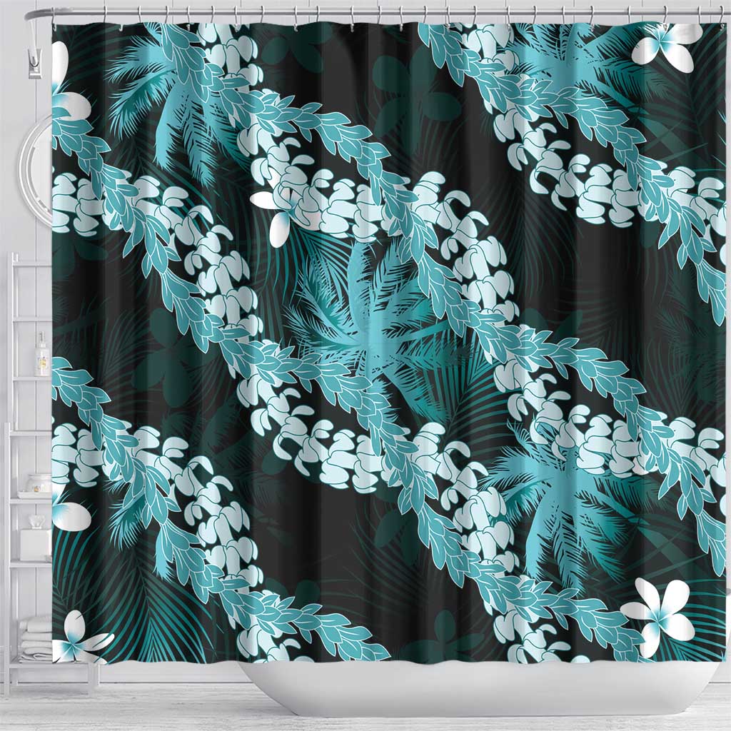 Puakenikeni Maile Lei Shower Curtain Frangipani Turquoise Tropical Leaves LT01 - Polynesian Pride