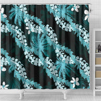 Puakenikeni Maile Lei Shower Curtain Frangipani Turquoise Tropical Leaves LT01 - Polynesian Pride