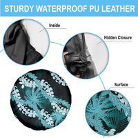 Puakenikeni Maile Lei Spare Tire Cover Frangipani Turquoise Tropical Leaves LT01 - Polynesian Pride
