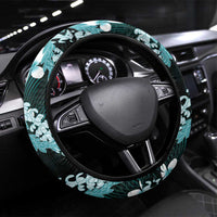Puakenikeni Maile Lei Steering Wheel Cover Frangipani Turquoise Tropical Leaves